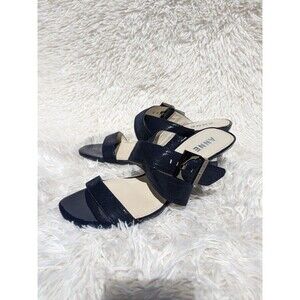 Anne Klein Navy Blue Sandal Slide On Sz 9.5 Thick Straps Adjustable Buckle